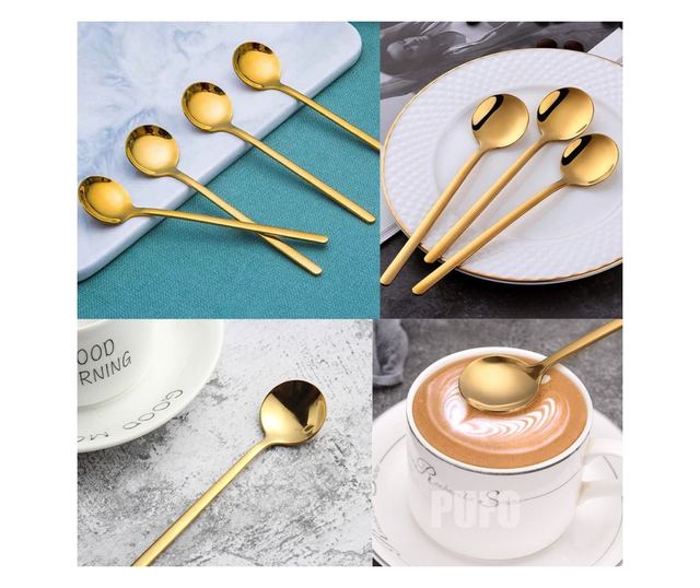 6 teáskanál készlet Pufo Simple kávéhoz, teához, desszerthez, rozsdamentes acélhoz, aranyhoz 13 cm