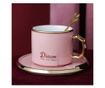 Cana din ceramica si lingurita Pufo Luxury pentru cafea sau ceai, 230 ml, roz