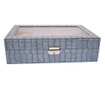 Елегантна кутия за съхранение с отделения за 12 часовника, крокодилски принт, синя