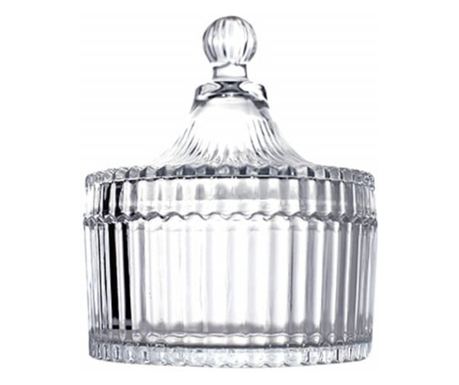 Стъклена кутия за бонбони Pufo Style с капак, 14 см, прозрачна