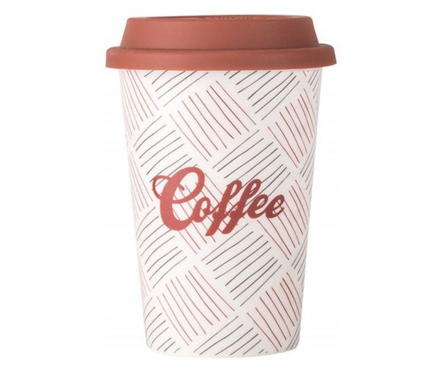 Pufo Stripes kerámia utazókávés bögre szilikon fedéllel, 415 ml