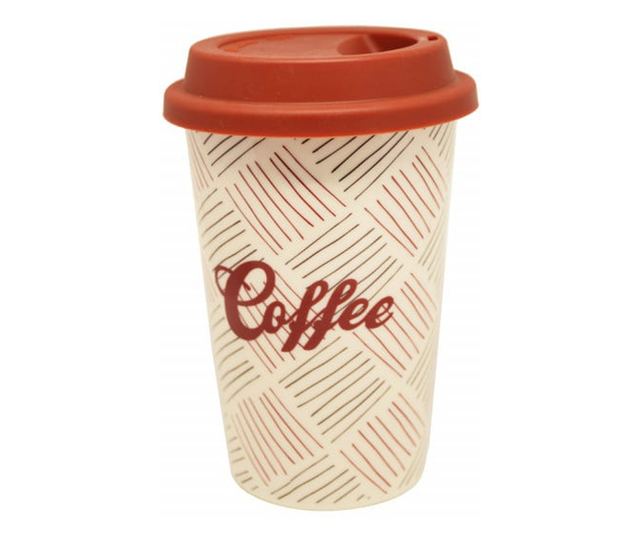 Pufo Stripes kerámia utazókávés bögre szilikon fedéllel, 415 ml