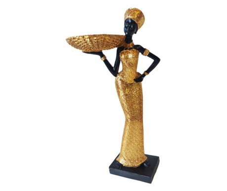 Ornament decorativ, Africana cu suport pentru bijuterii, Auriu, 32 cm, XC222306