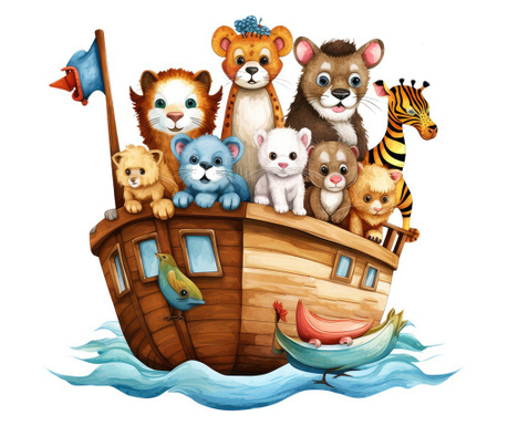 Sticker decorativ Animale pe Barca, Maro, 64 cm, 8094ST-4
