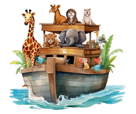 Sticker decorativ Animale pe Barca, Maro, 66 cm, 8094ST-2