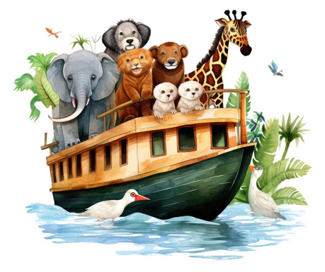 Sticker decorativ Animale pe Barca, Maro, 70 cm, 8094ST