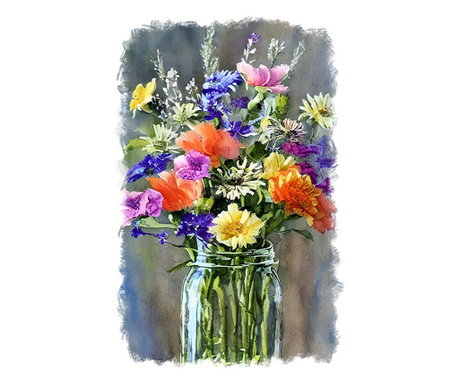 Sticker decorativ Vaza cu Flori, Multicolor, 85 cm, 11384ST