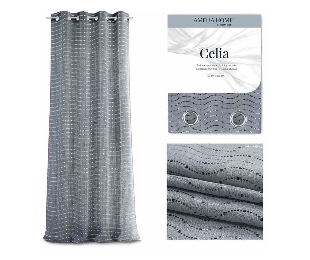 Glamour függöny ezüst karikákkal, Celia, 48 g/nm, Amelia Home, 140x270 cm, Szürke Celia 140x270 cm - 2