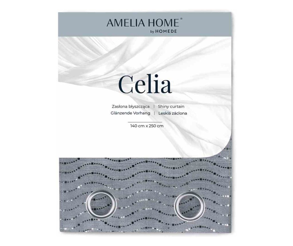 Glamour függöny ezüst karikákkal, Celia, 48 g/nm, Amelia Home, 140x270 cm, Szürke Celia 140x270 cm - 4