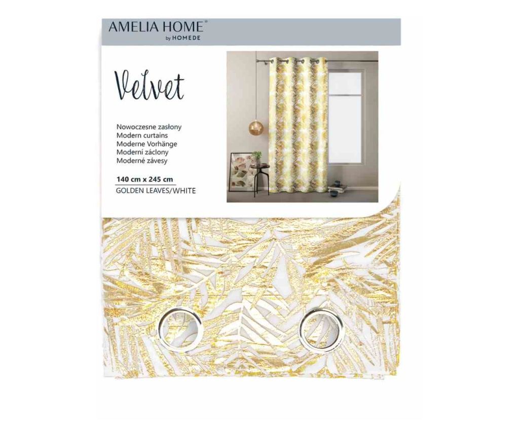 Goldenleaves bársony függöny ezüst karikákkal, 220 g/m², Amelia Home, 140x245 cm, Fehér Goldenleaves 140x245 cm - 4