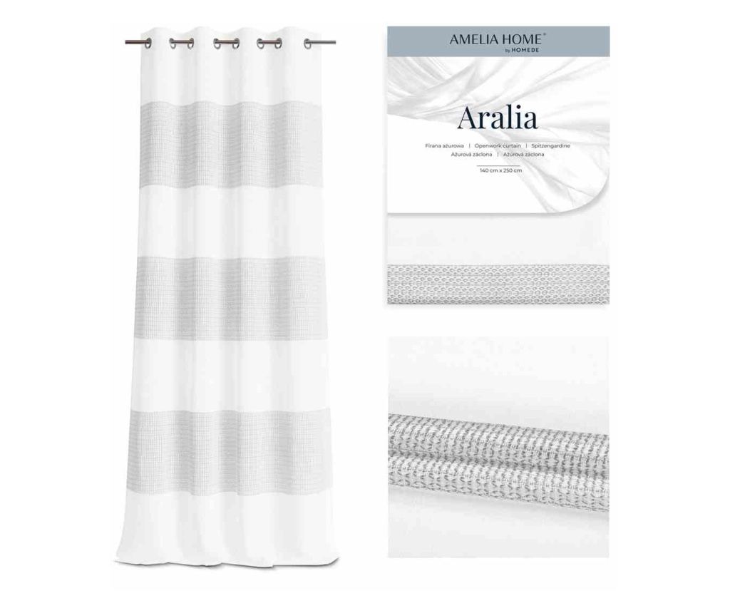 Klasszikus hímzett függöny ezüst karikákkal, Aralia, 180 g/m², Amelia Home, 140x270 cm, Fehér Aralia 140x270 cm - 2