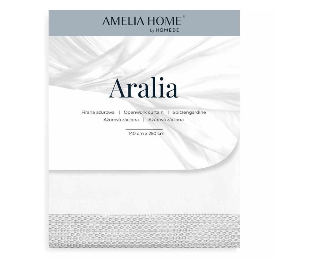 Klasszikus hímzett függöny ezüst karikákkal, Aralia, 180 g/m², Amelia Home, 140x270 cm, Fehér Aralia 140x270 cm - 4