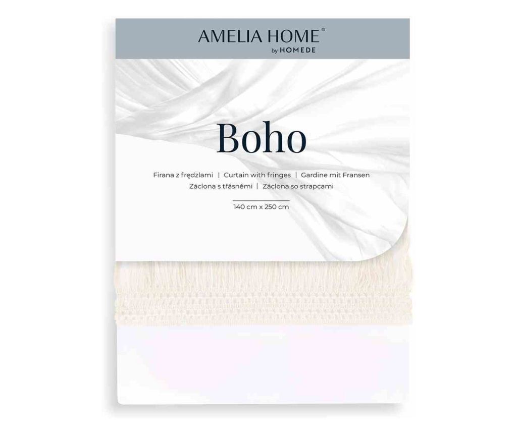 Klasszikus hímzett függöny ezüst karikákkal, Boho, 48 g/m², Amelia Home, 140x270 cm, Fehér Boho 140x270 cm - 7