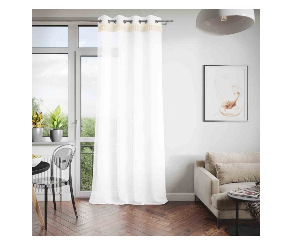 Klasszikus hímzett függöny ezüst karikákkal, Boho, 48 g/m², Amelia Home, 140x270 cm, Fehér Boho 140x270 cm - 8