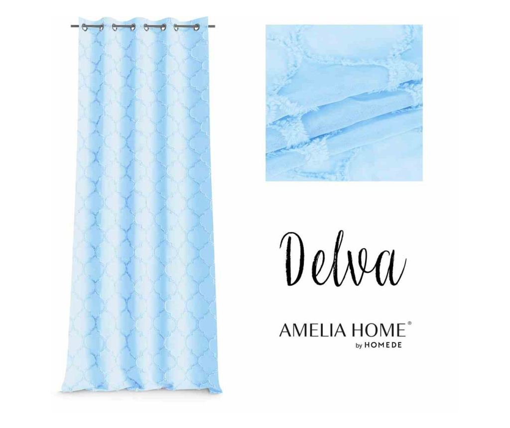 Klasszikus hímzett függöny ezüst karikákkal, Delva, 48 g/m², Amelia Home, 140x250 cm, Kék Delva 140x250 cm - 2