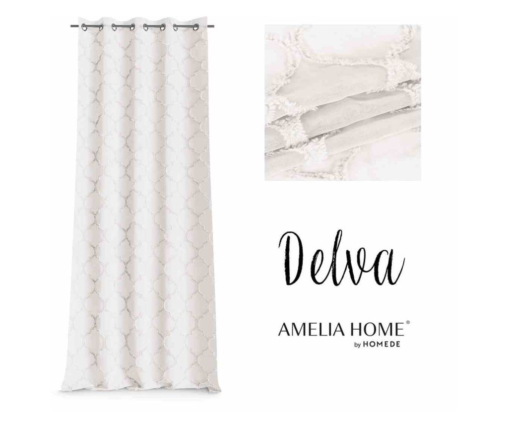 Klasszikus hímzett függöny ezüst karikákkal, Delva, 48 g/m², Amelia Home, 140x270 cm, Krém Delva 140x270 cm - 2