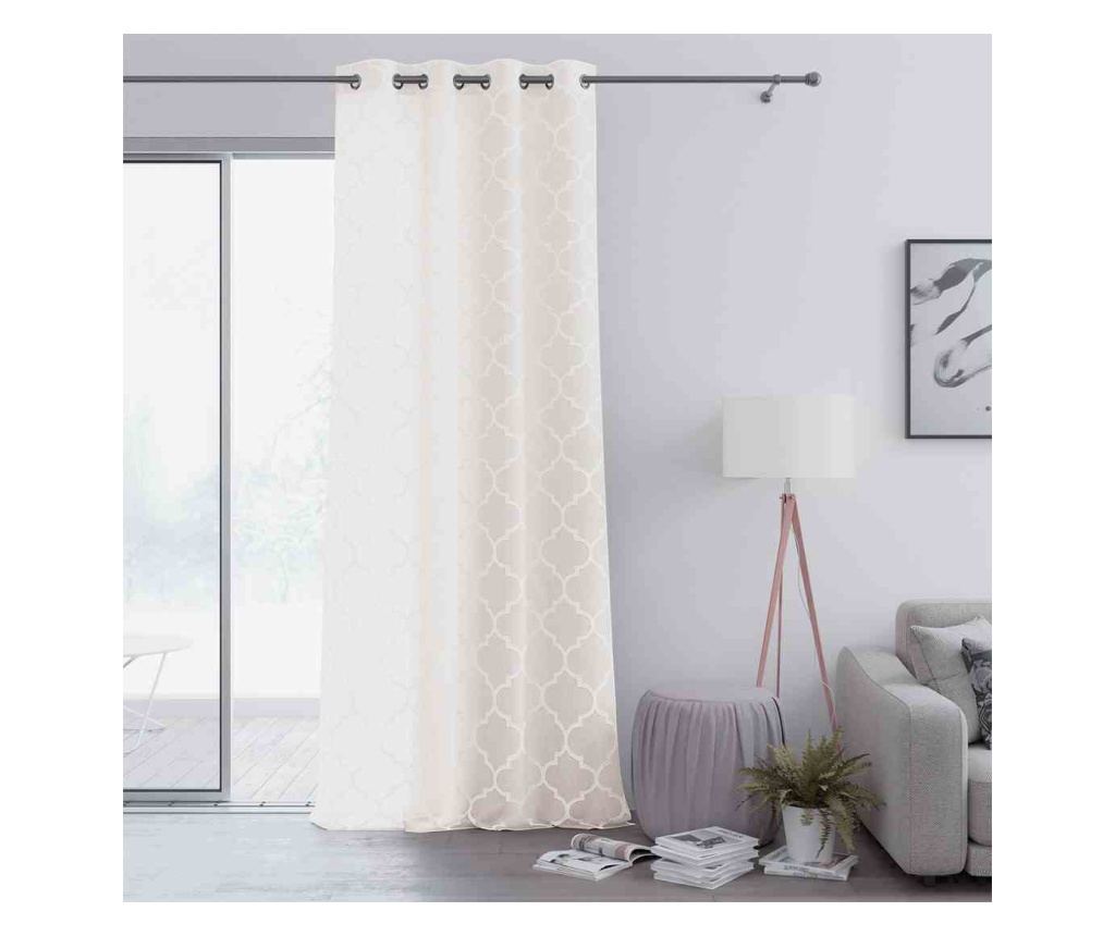 Klasszikus hímzett függöny ezüst karikákkal, Delva, 48 g/m², Amelia Home, 140x270 cm, Krém Delva 140x270 cm - 3