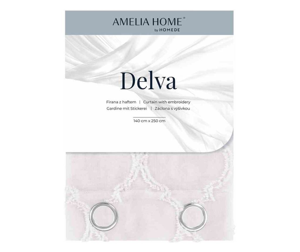 Klasszikus hímzett függöny ezüst karikákkal, Delva, 48 g/m², Amelia Home, 140x270 cm, Krém Delva 140x270 cm - 4
