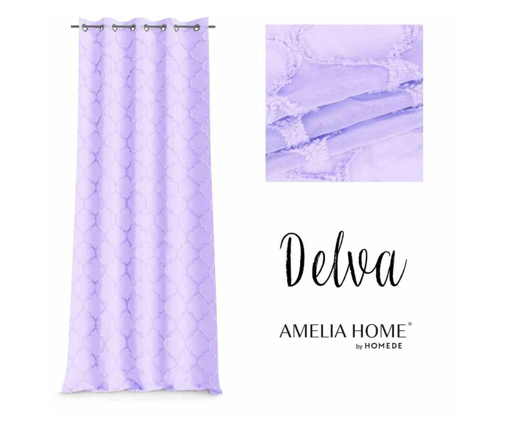 Klasszikus hímzett függöny ezüst karikákkal, Delva, 48 g/mp, Amelia Home, 140x250 cm, Lila Delva 140x250 cm - 2