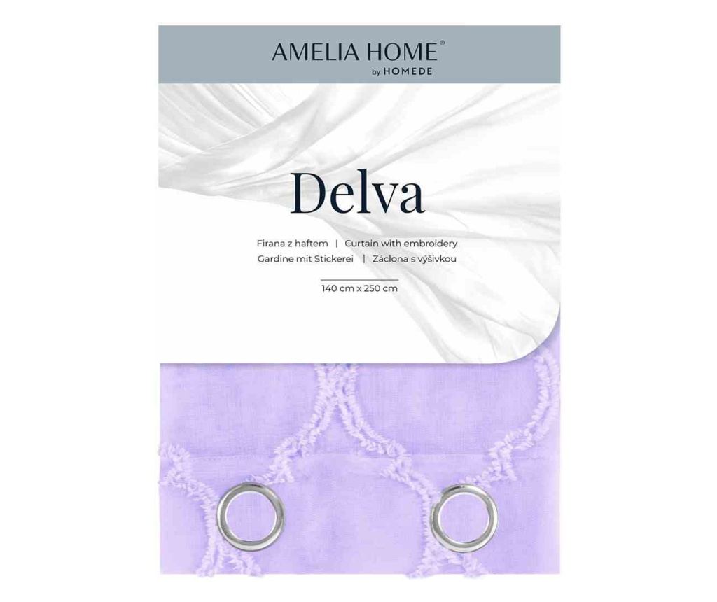 Klasszikus hímzett függöny ezüst karikákkal, Delva, 48 g/mp, Amelia Home, 140x250 cm, Lila Delva 140x250 cm - 4