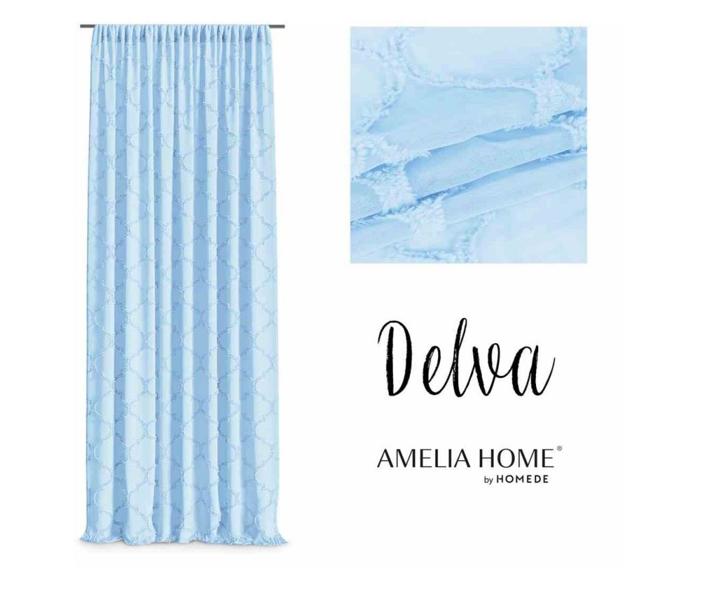 Klasszikus hímzett függöny rúdbújtatóval, Delva, 48 g/m², Amelia Home, 140x270 cm, Kék Delva 140x270 cm - 2