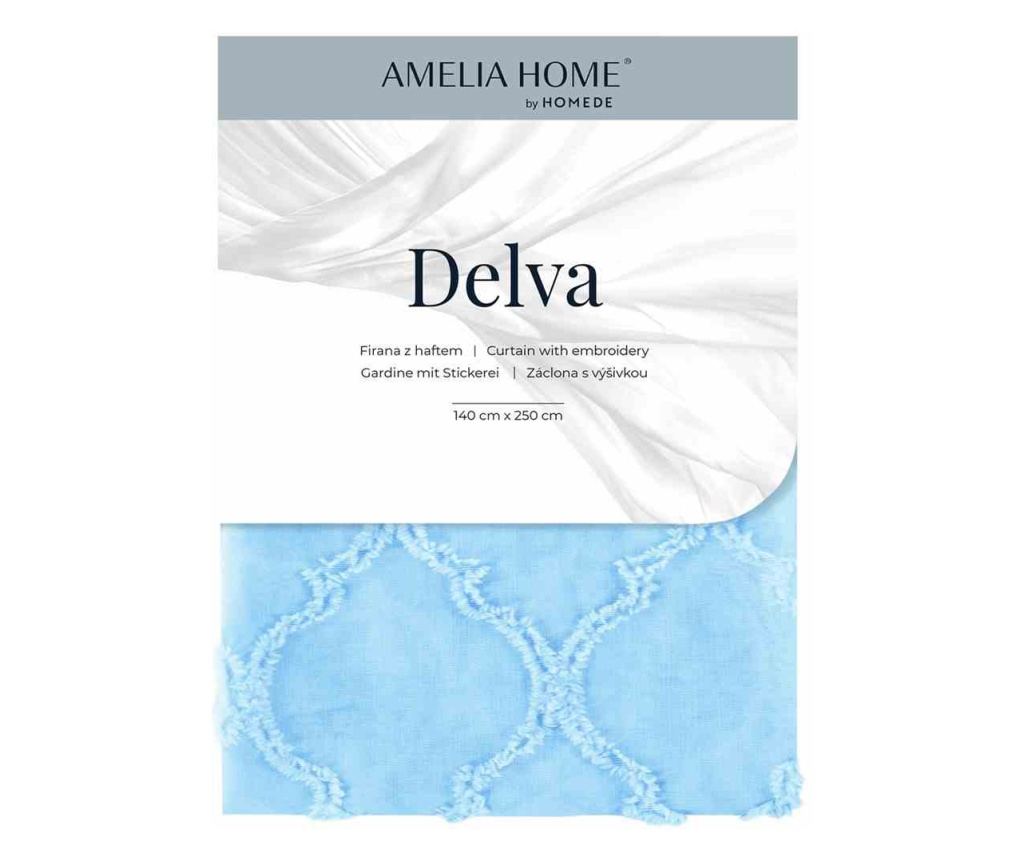 Klasszikus hímzett függöny rúdbújtatóval, Delva, 48 g/m², Amelia Home, 140x270 cm, Kék Delva 140x270 cm - 4