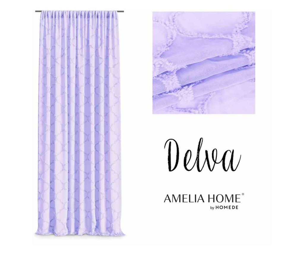 Klasszikus hímzett függöny rúdbújtatóval, Delva, 48 g/m², Amelia Home, 140x250 cm, Lila Delva 140x250 cm - 2