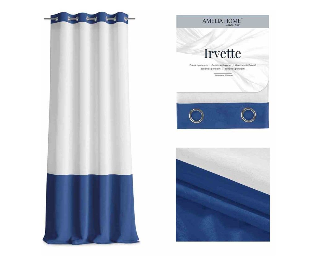 Voile és bársony függöny ezüst karikákkal, Irvette, 48 g/m², Amelia Home, 140x250 cm, Fehér Irvette 140x250 cm - 2