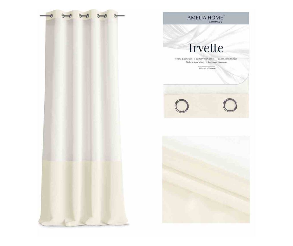 Voile és bársony függöny ezüst karikákkal, Irvette, 48 g/m², Amelia Home, 140x270 cm, Fehér Irvette 140x270 cm - 2