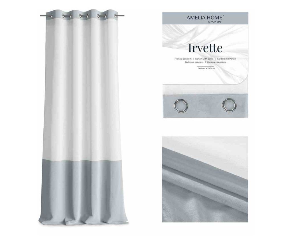 Voile és bársony függöny ezüst karikákkal, Irvette, 48 g/m², Amelia Home, 140x250 cm, Fehér Irvette 140x250 cm - 2