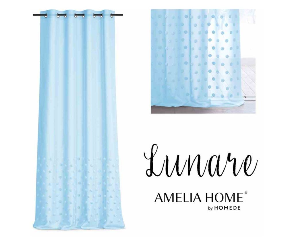 Klasszikus hímzett függöny ezüst karikákkal, Lunare, 48 g/nm, Amelia Home, 140x270 cm, Kék Lunare 140x270 cm - 2