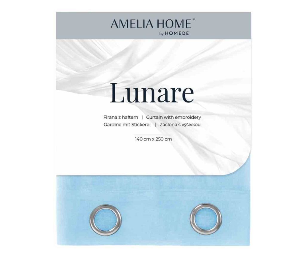 Klasszikus hímzett függöny ezüst karikákkal, Lunare, 48 g/nm, Amelia Home, 140x270 cm, Kék Lunare 140x270 cm - 4