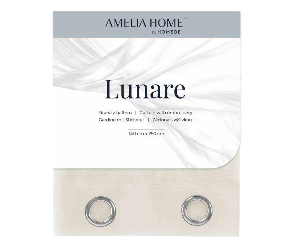 Klasszikus hímzett függöny ezüst karikákkal, Lunare, 48 g/m², Amelia Home, 140x270 cm, Krém Lunare 140x270 cm - 4