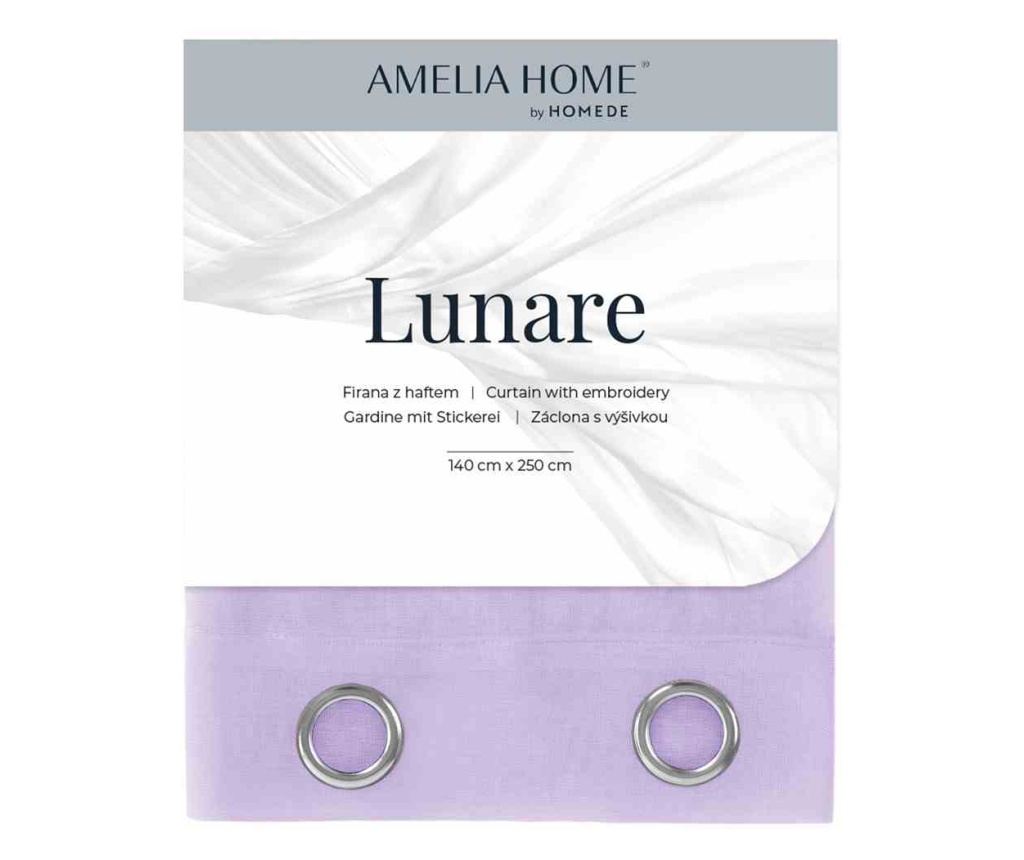 Klasszikus hímzett függöny ezüst karikákkal, Lunare, 48 g/m², Amelia Home, 140x270 cm, Lila Lunare 140x270 cm - 4