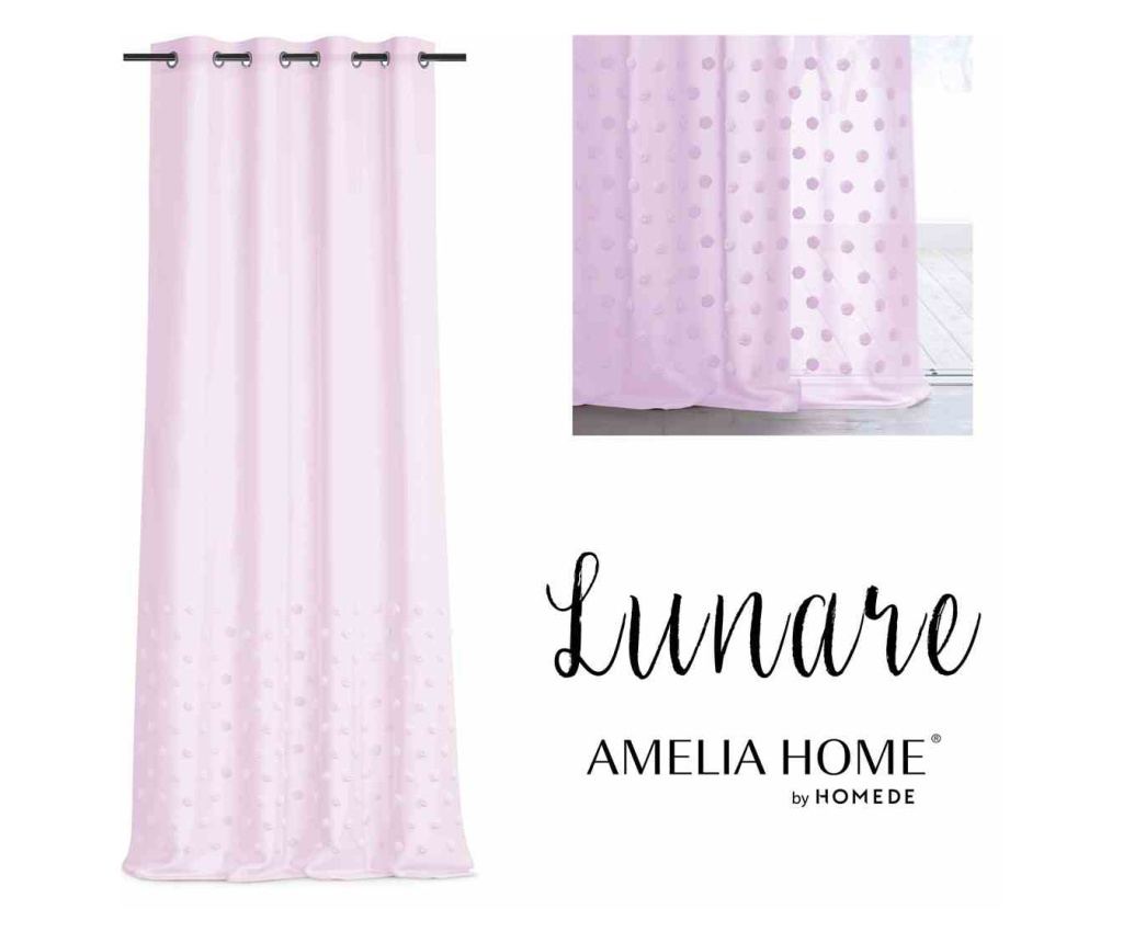 Klasszikus hímzett függöny ezüst karikákkal, Lunare, 48 g/m², Amelia Home, 140x270 cm, Rózsaszín Lunare 140x270 cm - 2