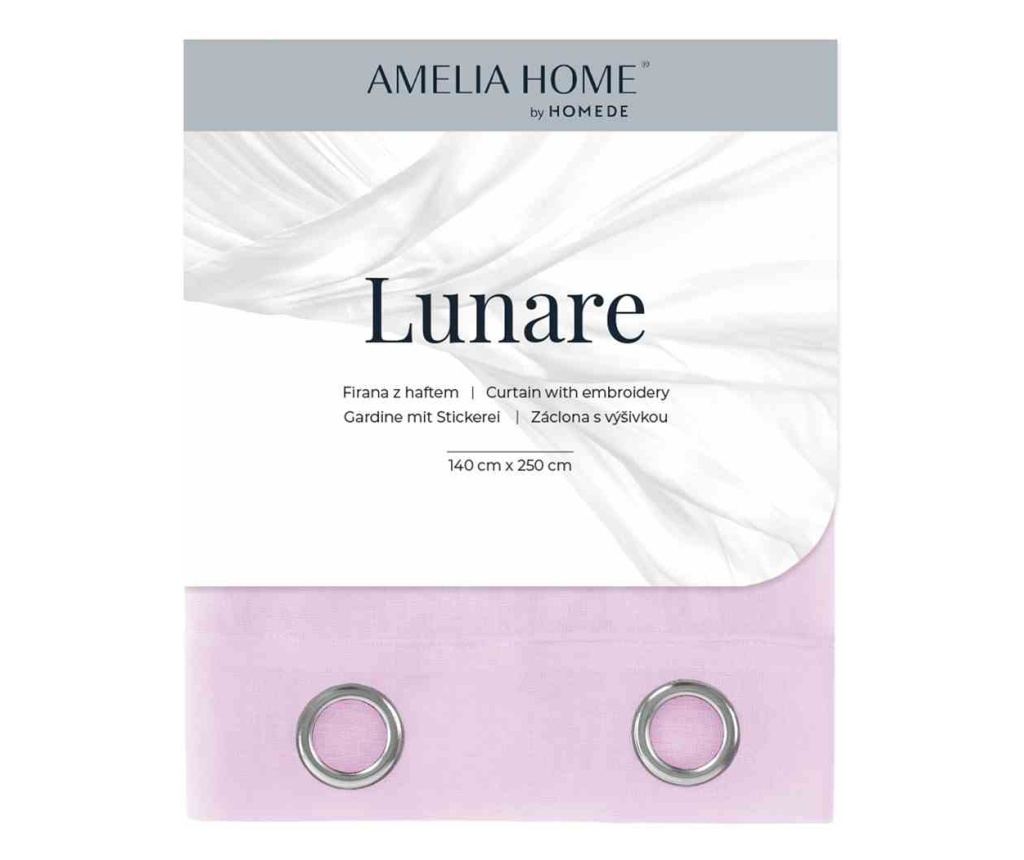 Klasszikus hímzett függöny ezüst karikákkal, Lunare, 48 g/m², Amelia Home, 140x270 cm, Rózsaszín Lunare 140x270 cm - 4