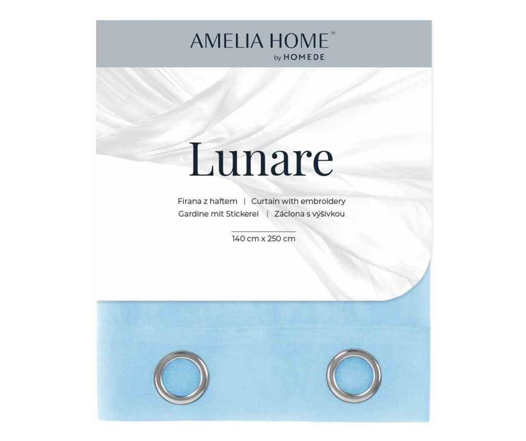 Klasszikus hímzett függöny rúdbújtatóval, Lunare, 48 g/m², Amelia Home, 140x270 cm, Kék Lunare 140x270 cm - 4
