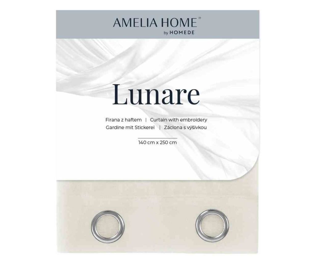 Klasszikus hímzett függöny rúdbújtatóval, Lunare, 48 g/m², Amelia Home, 140x270 cm, Cream Lunare 140x270 cm - 4
