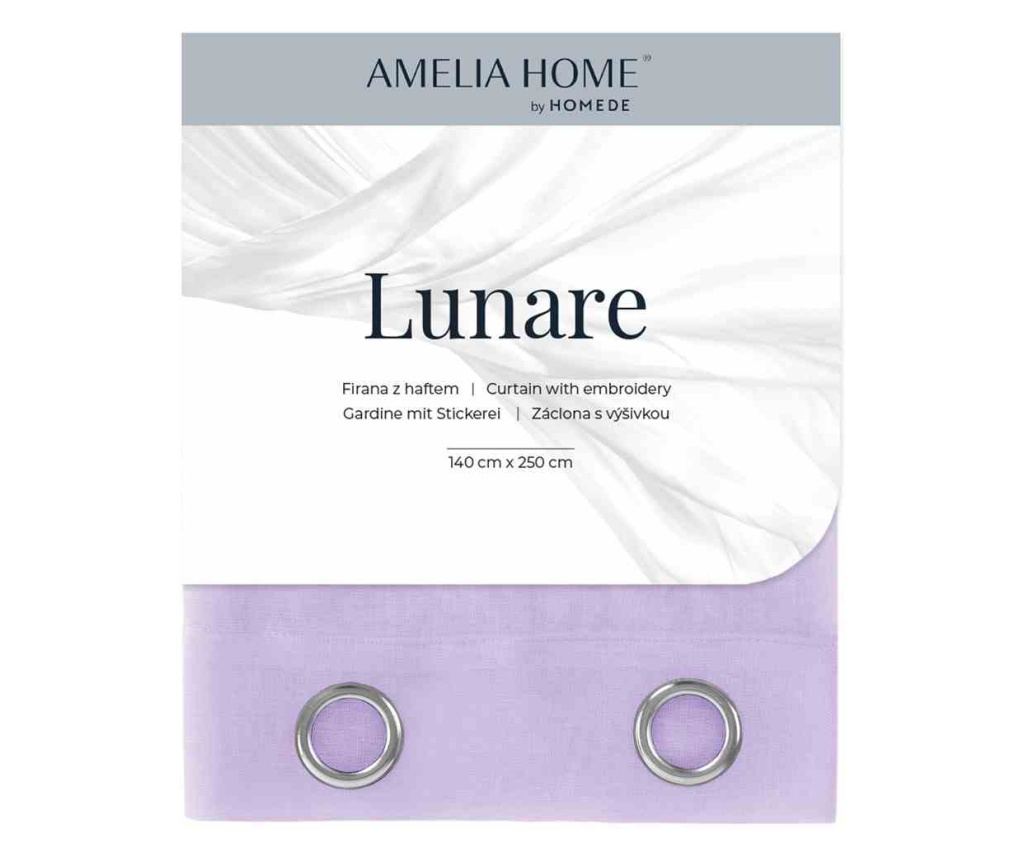 Klasszikus hímzett függöny rúdbújtatóval, Lunare, 48 g/m², Amelia Home, 140x250 cm, Lila Lunare 140x250 cm - 4