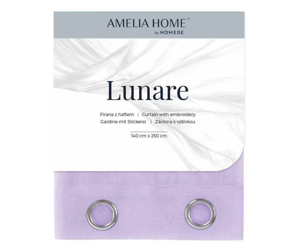 Klasszikus hímzett függöny rúdbújtatóval, Lunare, 48 g/m², Amelia Home, 140x270 cm, Lila Lunare 140x270 cm - 4
