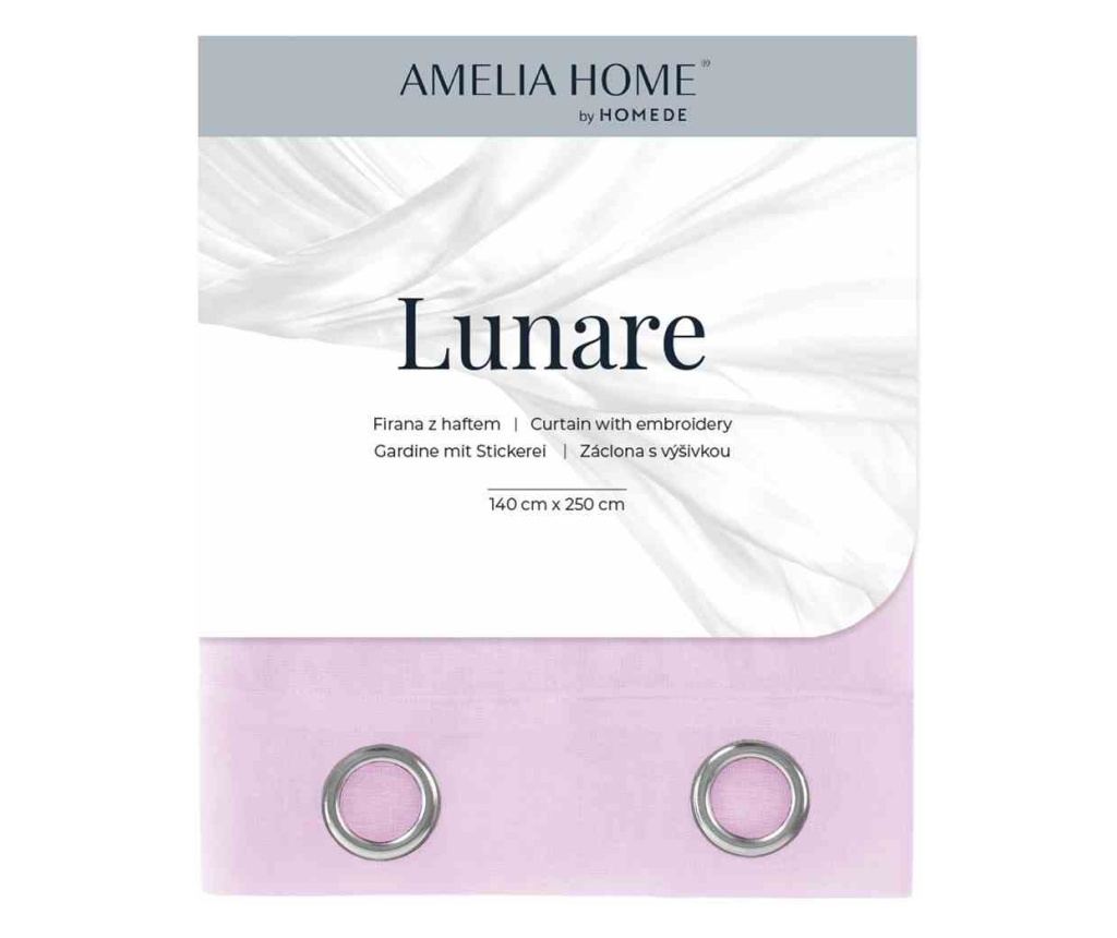 Klasszikus hímzett függöny rúdbújtatóval, Lunare, 48 g/m², Amelia Home, 140x270 cm, Rózsaszín Lunare 140x270 cm - 4