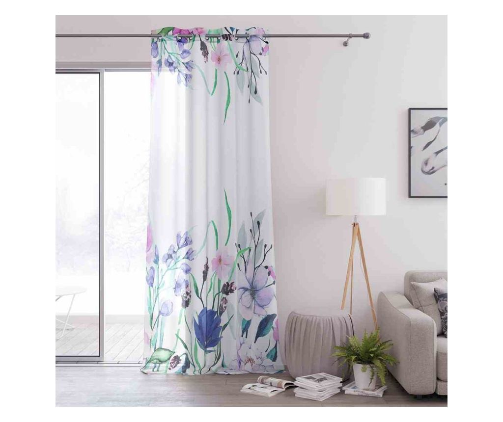 Virágmintás klasszikus voile függöny ezüst karikákkal, Meadow, 48 g/m², Amelia Home, 140x270 cm, Fehér Meadow 140x270 cm - 2