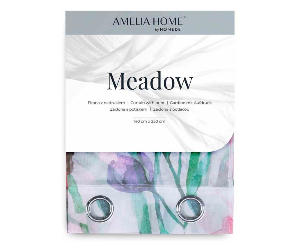 Virágmintás klasszikus voile függöny ezüst karikákkal, Meadow, 48 g/m², Amelia Home, 140x270 cm, Fehér Meadow 140x270 cm - 5