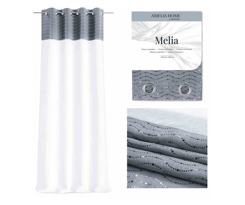 Glamour függöny ezüst karikákkal, Melia, 48 g/m², Amelia Home, 140x250 cm, Fehér Melia 140x250 cm - 2