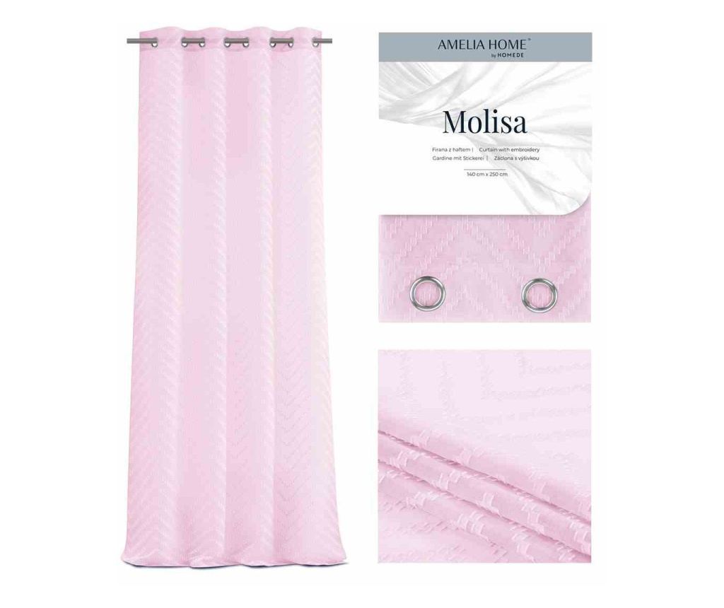Voile függöny ezüst karikákkal, Molisa, 48 g/m², Amelia Home, 140x270 cm, Rózsaszín Molisa 140x270 cm - 4