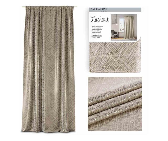 Draperie glamour cu rejansa, Caspe, 230 g/mp, Amelia Home, 140x250 cm, Bej
