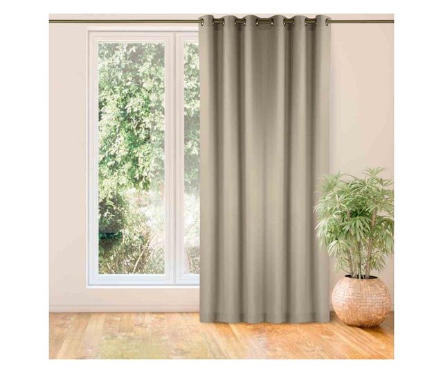 Klasszikus stílusú függöny arany karikákkal, Carmena, 185 g/nm, Homede, 300x245 cm, Bézs