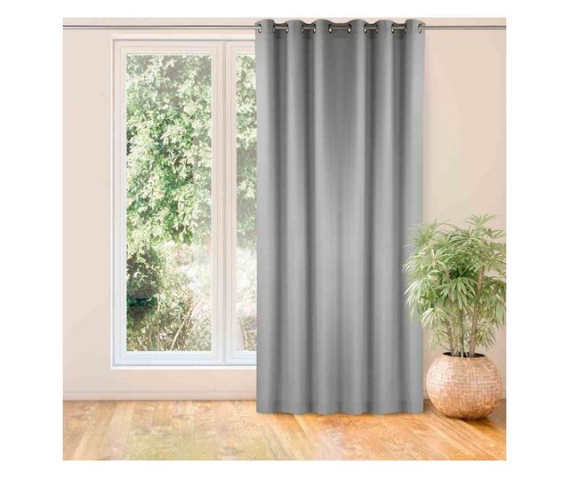 Klasszikus stílusú függöny ezüst karikákkal, Carmena, 185 g/nm, Homede, 300x225 cm, szürke