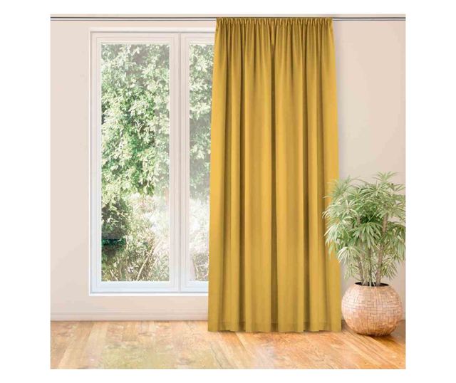 Klasszikus stílusú függöny méhsejt típusú 10 cm-es redővel, Carmena, 185 g/nm, Homede, 220x300 cm, Sárga