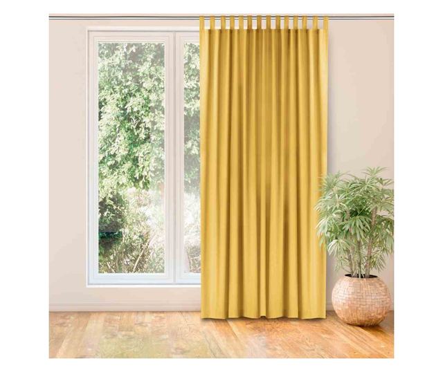 Klasszikus stílusú függöny, 10 cm-es karnisfülekkel, Carmena, 185 g/nm, Homede, 220x245 cm, Sárga